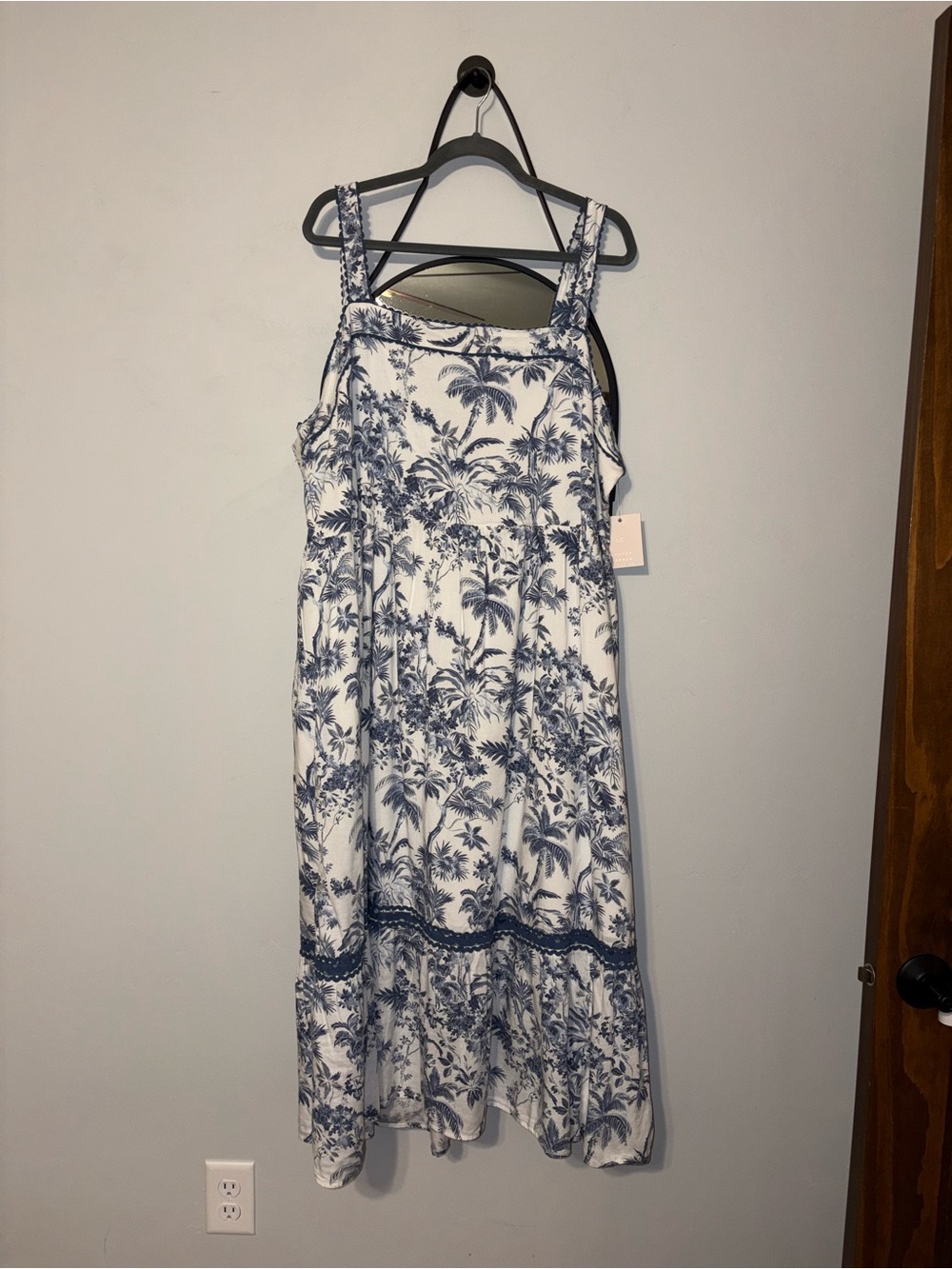 NWT LC Lauren Conrad White Midi Dress with Blue Floral Print